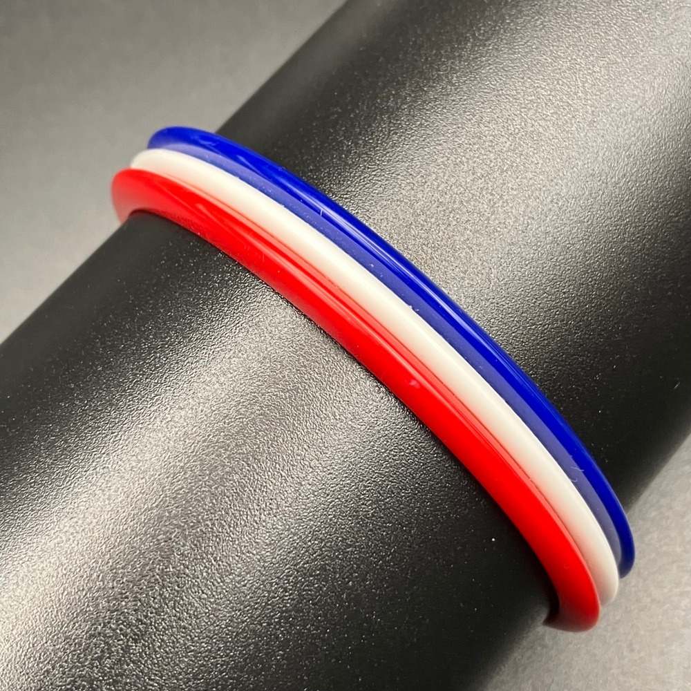 Vintage Bangle Bracelet Red White Blue Triple Layer Resin Patriotic Size 8